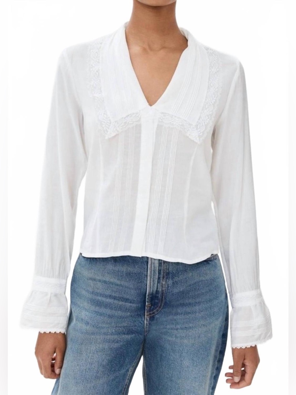 Reformation Vivi Cotton Voile Lace Trim Blouse Top In Ivory Size 2 NWOT